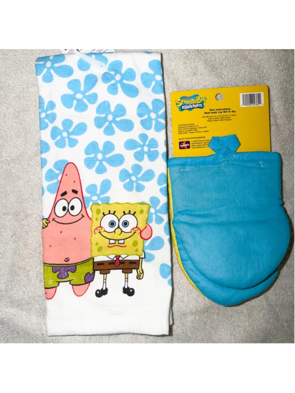 NWT Best Brands SpongeBob & Patrick Kitchen Dish Towel & Oven Pot Mini Mitt Set